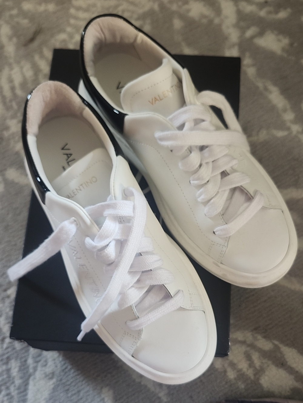 Valentino White Leather Sneakers with Black Patent Heel Accent